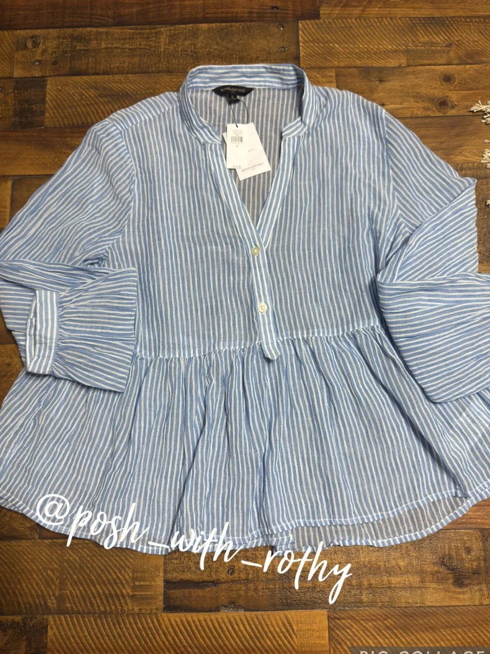 Banana Republic Blue & White Striped Peplum Button-Front Top, NWT - Picture 1 of 6